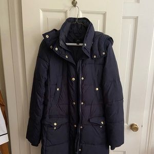 J.Crew Wintress Belted Down Puffer Coat Dark Navy Size 6